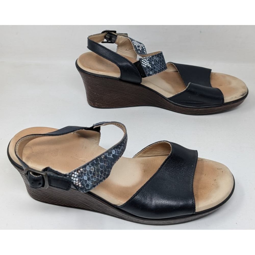 SAS Heather Quarter Strap Wedge Sandals Multisnake Navy Women's Size 9 M